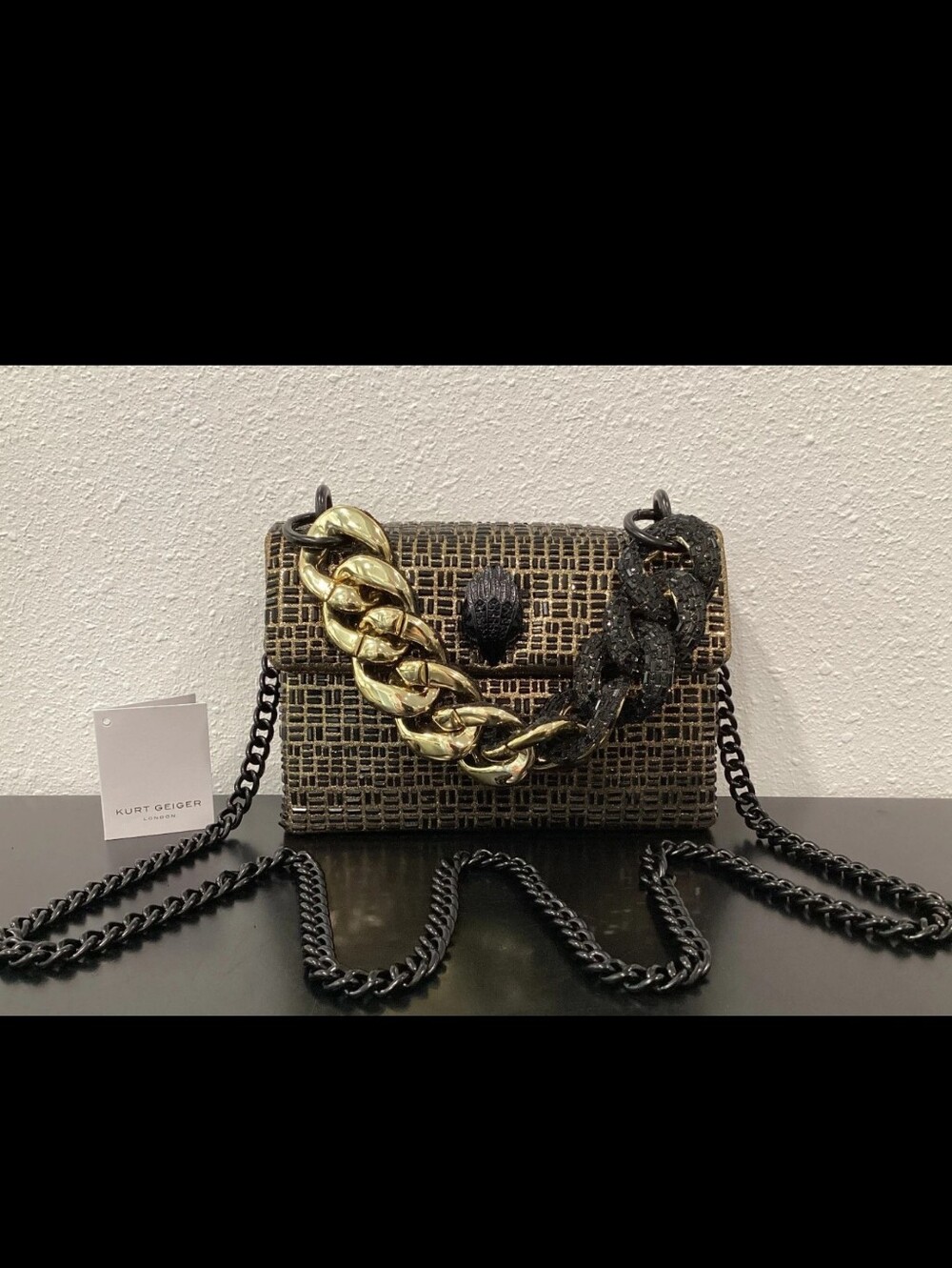 Kurt Geiger Black and Gold Mini Shoulder Bag